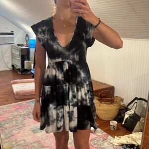 Urban Outfitters Navy and White Tie-Dye Mini Dress